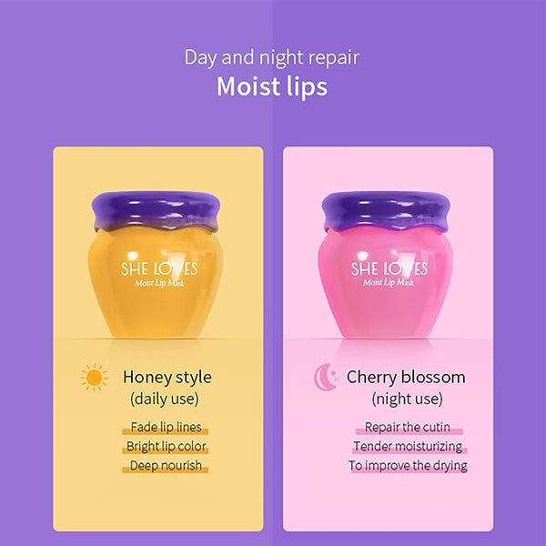 Lip Mask Overnight, Honey&Sakura Day and Night Repair Sleeping Lip Balm, Fade Lip Lines Bee Balm, Hydrating &Prevention Dry and Crack Lip Scrubs Exfoliator