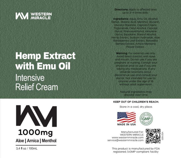 Hemp Cream - Made in USA - WM Hemp Extract Cream for Muscles, Joints, Back, Knees - Natural Hemp Cream Maximum Strength with Arnica, Menthol, Aloe - 3.4 Oz Paraben Free