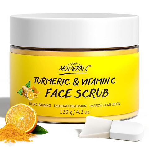 Vitamin C and Turmeric Face Scrub Cream Organics Microdermabrasion Facial Scrub Exfoliating Clears Blackheads Improve Dark Spot Acne with Strawberry Extract Exfoliator