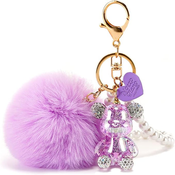 Bling Bear Puff Fluffy Ball,Key Chains Car Keys, Backpack, Purse accessories - Pom Pom Keychain