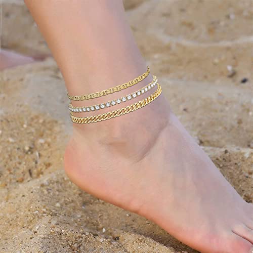 Ankle Bracelets Gold Plated Adjustable Layered Anklet Set Chain Jewelry