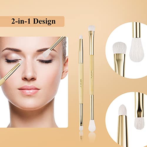 Eye Makeup Brushes 10pcs Eyeshadow Vegan Makeup Brushes Set with Soft Synthetic Hairs & Real Bamboo Wood Handle for Eyeshadow, Blending,Concealer, Eyebrow, Eyeliner(Rose Golden)
