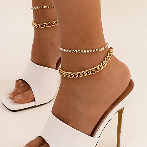 Layered Butterfly Anklet Charms Butterfly Ankle Gold Plated Rhinestone Cuban Anklets Adjustable Braided Chain Anklet