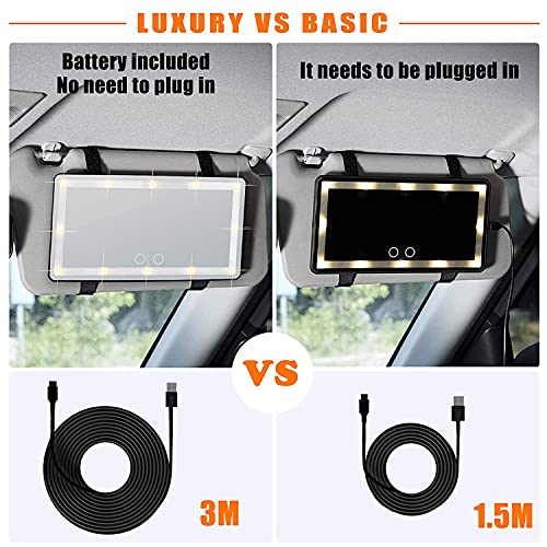 Car Sun Visor Vanity Mirror, Makeup Mirror with 3 Light Modes & 60 LEDs, Rechargeable Led Light Car Mirror with Dimmable Touch Screen, Rear View Sun-Shading Travel Cosmetic Mirror for Car (Black)