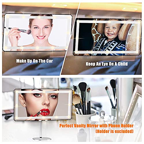 Car Sun Visor Vanity Mirror, Makeup Mirror with 3 Light Modes & 60 LEDs, Rechargeable Led Light Car Mirror with Dimmable Touch Screen, Rear View Sun-Shading Travel Cosmetic Mirror for Car (Black)