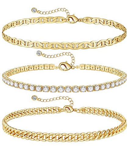 Ankle Bracelets Gold Plated Adjustable Layered Anklet Set Chain Jewelry