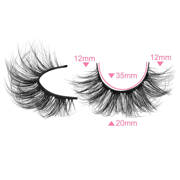"Bad & She Know It Collection" Eyelashes Natural Faux Mink Wispy Fluffy Curly 3D Effect False Eyelashes 10 Pairs